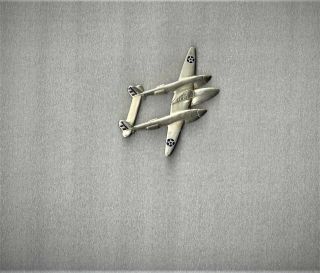 Ww2 Sterling Us Army Air Corps Large P - 38 Bomber Fighter Airplane Pin Wing Stars