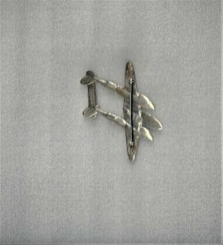 WW2 STERLING US Army Air Corps Large P - 38 Bomber Fighter Airplane Pin WING STARS 2