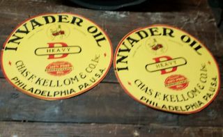 Vintage Invader Oil Paper Labels (set Of 2) For Rocker Can