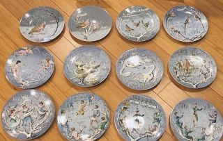 Vintage 8 1/2 " Haviland Limoges 12 Days Of Christmas Plates,  Complete Set