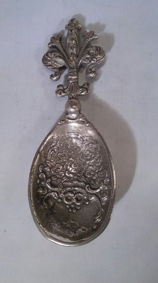 Vintage Decorative White Metal Tea Caddy Spoon Marked Italy