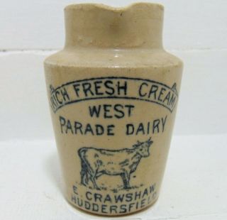 Cow Pictorial Rich Fresh Cream Jug From West Parade Dairy Huddersfield C1900 