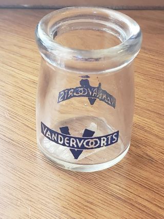 Vandervoorts Dairy Creamer 1/2 Ounce Round Milk Bottle Blue Pyro 1 3/4 "