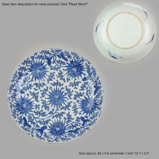 40cm Ca 1700 Kangxi Chinese Porcelain Large Charger Flower Pattern Cobalt Blue