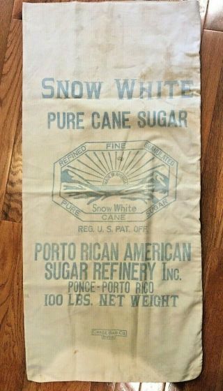 Vintage 100 Lb Cloth Bag / Snow White Sugar / Ponce Puerto Rico