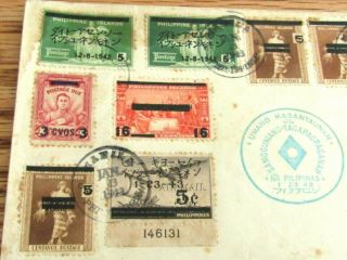 1943 WW2 JAPANESE MILITARY POLICE CENSORED ENVELOPE MANILA PHILIPPINES 15 STAMPS 2
