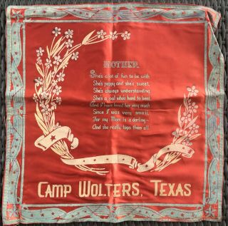 Vintage Military Pillow Sham Cover U.  S.  Army Camp Wolters Texas Poem To Mother