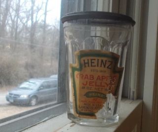 Heinz Crab Apple Jelly 8 Sided 1920s Glass Jar Lid & Label H.  J.  Heinz