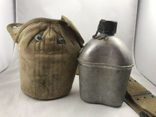 Vintage Wwii Us Military Gp&f.  Co Aluminum Canteen And Insulated Bag