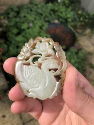 Chinese Celadon And Russet Jade Pendant Qing Dynasty 19th Century Goose