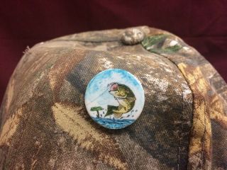 Color Scrimshaw Hunting Hat / Lapel Pin By Harbour On Corian Of Large Mouth Bass