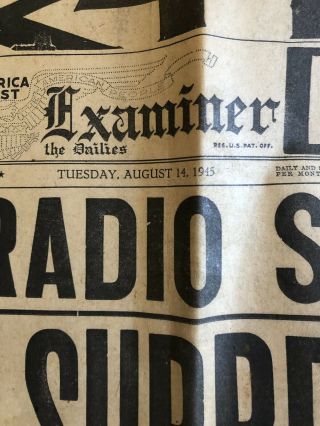 1945 August 14 Newspaper: SF Examiner: WW II,  Japan Surrenders 2