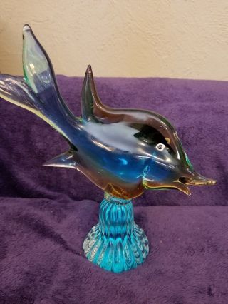 Large 4 Color Vintage Venetian Murano Glass Fish Figurine 10 Inches Tall