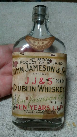 Vintage John Jameson & Sons Whiskey Bottle Jj Irish Ireland Bar Advertising