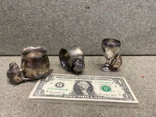 Victorian Derby Silver Co Plate Figural Chick Toothpick Napkin Ring Shot Glass