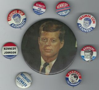 Nine Different 1960 John F.  Kennedy Campaign Buttons