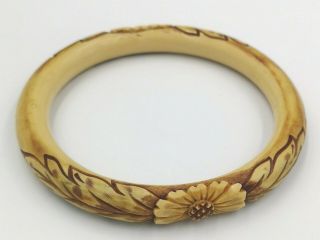 Vintage Art Nouveau Carved Galalith Bracelet With Flowers And Leaves
