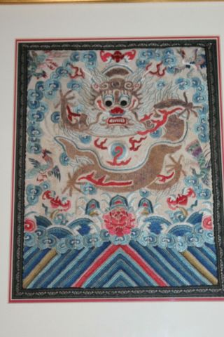 Rare Dragon Chinese Embroidered Silk Dragon Badges Set 19th