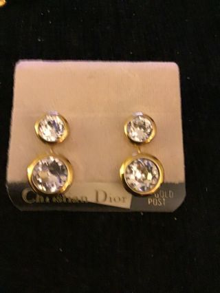 Vintage Signed Christian Dior Gold Tone Rhinestone Statement 14k Post Earrings