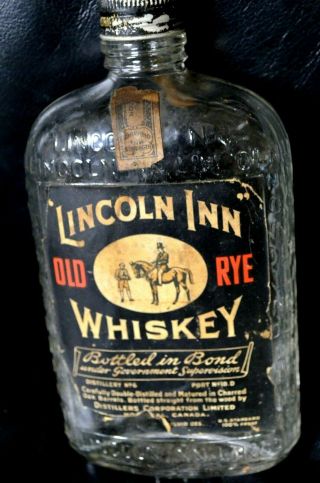 Lincoln Inn Old Rye Whiskey Bottled In Bond Under Gov Supervision