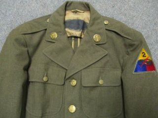 U.  S.  Army WWII OD Wool Jacket with 2nd Armored Div Patch & Officer Quality MP 2