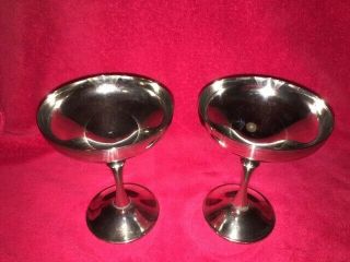 2 Vintage Valero Silver Plate Champagne Goblets Glasses Made In Spain