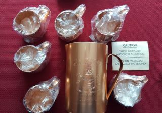 1980 Smirnoff Vodka Moscow Mule Pitcher & 6 Cups Mugs Set -