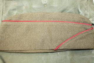 Ww2 U.  S.  Army Artillery (red) Piped Od Wool Overseas Hat,  1942 Dated