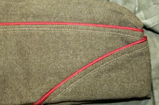 WW2 U.  S.  Army Artillery (Red) Piped OD Wool Overseas Hat,  1942 dated 2