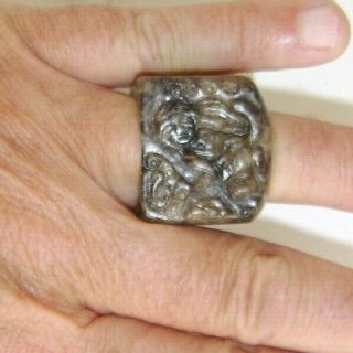 Very Rare Fine Cavred Old Antique Chinese Jade Archers Saddle Ring Ming Dynasty