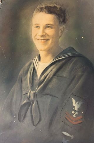 Large WWII Portrait Photo Navy Uniform Sailor Machinists Mate Colored Colorized 2