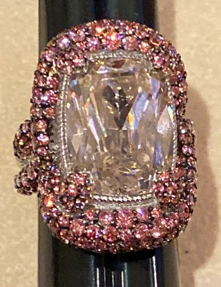 Estate Judith Ripka Sterling Silver Pink Cz Gemstone Ring Size 6