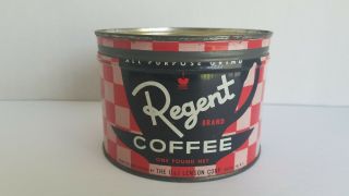 Vintage 1lb Regent Brand Coffee Can With Lid U&j Lenson Corp Brooklyn Ny