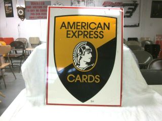 Vintage American Express Cards Double Sided Steel Sign Stout Usa 21 X 16