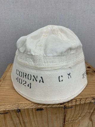 Vintage 40s/50s Usn Navy White Stenciled Dixie Hat