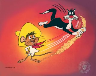 Sylvester & Speedy Gonzales Animation Sericel - Warner Bros Seal Of Authenticity