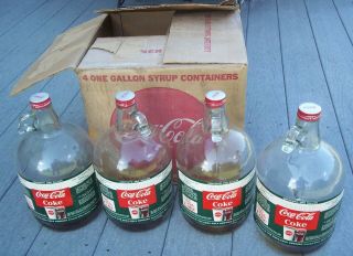 4 Vintage Coca Cola Coke Syrup 1 Gallon Jugs With Box & Cardboard Pkg