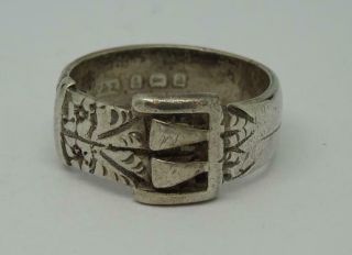 Antique Edwardian English H/m Sterling Silver Buckle Ring C1900,  Uk Size P