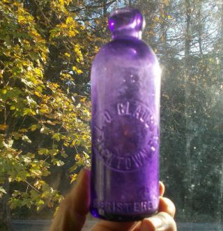 Allentown,  Pa L.  D.  Clauss Amethyst Purple Blob Hutch Soda Bottle 1890s