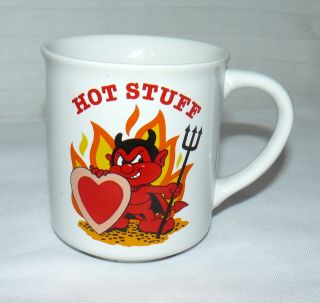 W.  Berrie 1982 Vintage 8 Oz Ceramic " Hot Stuff " Mug Cup Red Devil Pitchfork Love