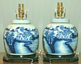 Chinese Ginger Jar Lamps Blue & White Canton Porcelain One Or Pair 2 - L