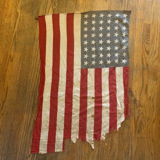 48 Star American Flag Poor 33” Long Vintage 40s 50s