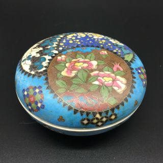 Antique Japanese Meiji Period Cloisonne Porcelain Box & Cover