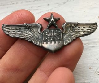 WWII US Military Pilot Wings Vtg Silver Award Medal Pin Crew Air Plane 2