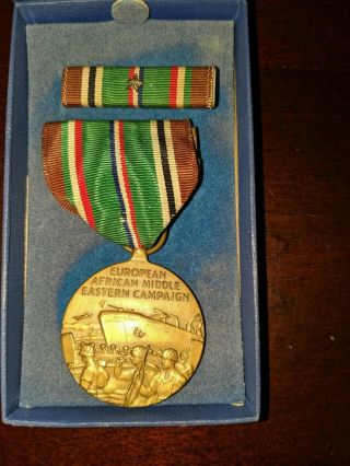 Vintage Wwii Ww2 Eame Campaign & Service Medal With Ribbon & 1 Battle Star Boxed