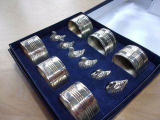 Vintage Set Of 6 Silver Plate Napkin Rings & Swan Place Holders,  Name Cards.