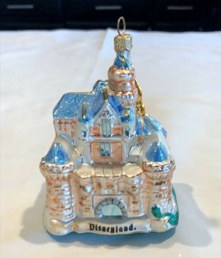 Christopher Radko.  The Blue Disneyland Castle Disney Glitter.  Christmas Ornament