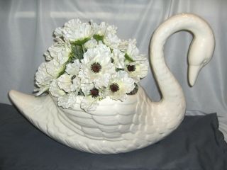 Vintage Very Large White Ceramic Swan Planter