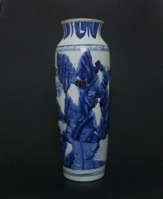 Finely Antique Chinese Porcelain Blue And White Vase With Landscape - 43cm