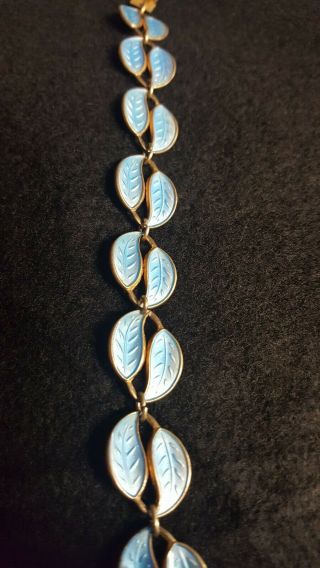 Vtg David Andersen Sterling Silver Guilloche Blue Enamel Double Leaf Bracelet 3